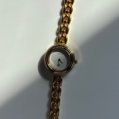 Gucci 1990s Interchangeable Bezel Gold Plated Rice Chain Watch with 6 bezels, case (160mm)