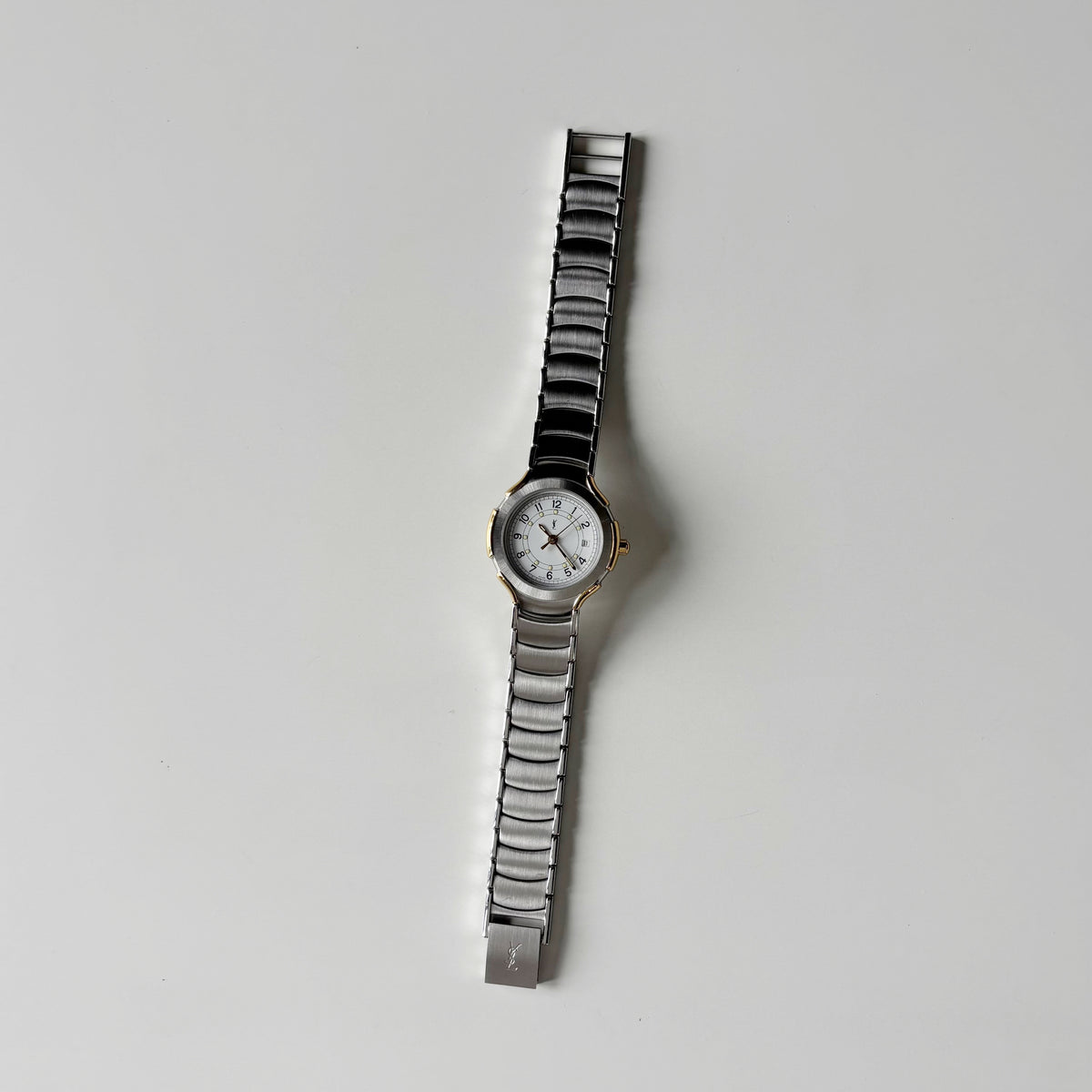 Yves Saint Laurent 1990s Round Dial Date Two-Tone Gold-Plated Watch