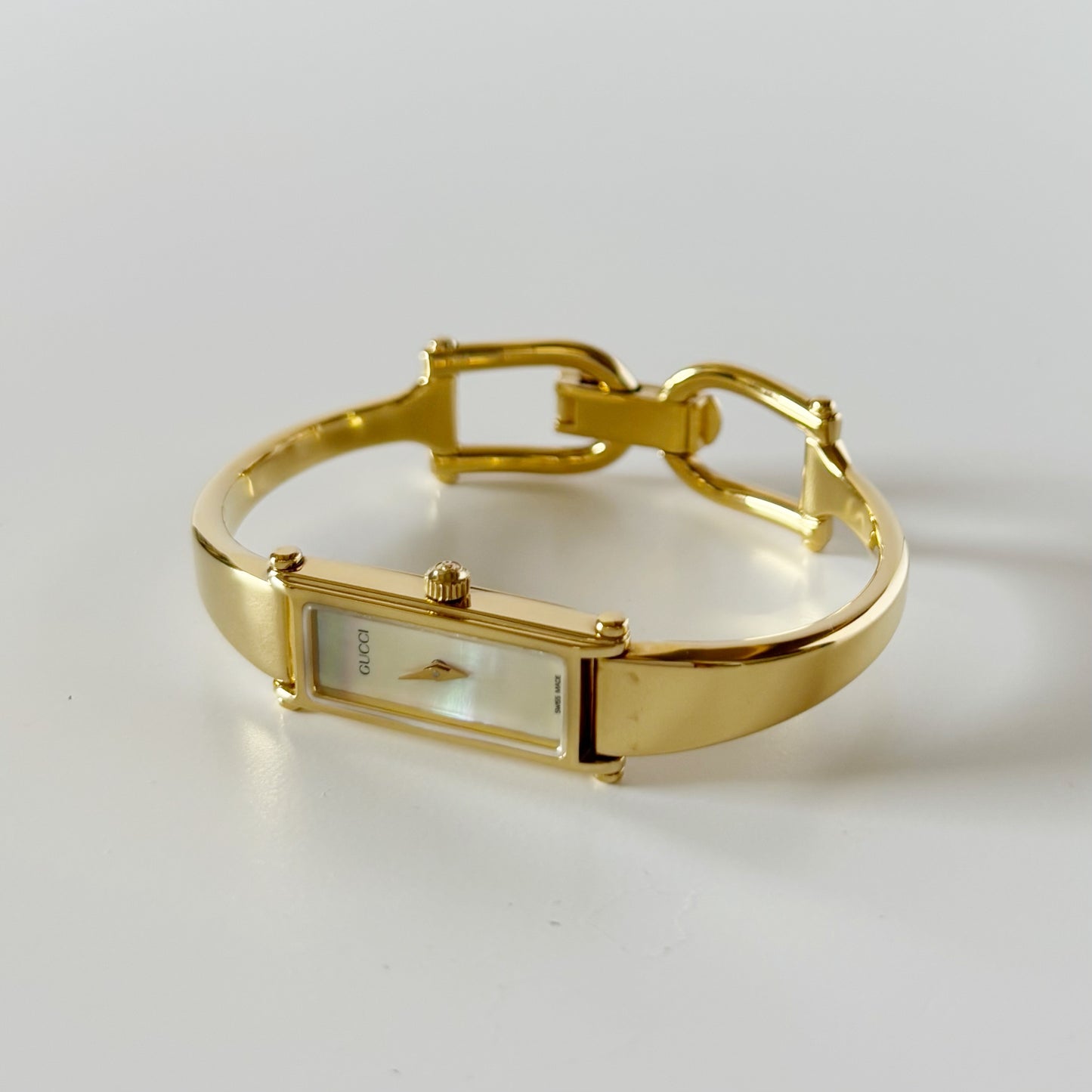 Gucci 1990s Seashell Dial Gold Plated Bangle Watch