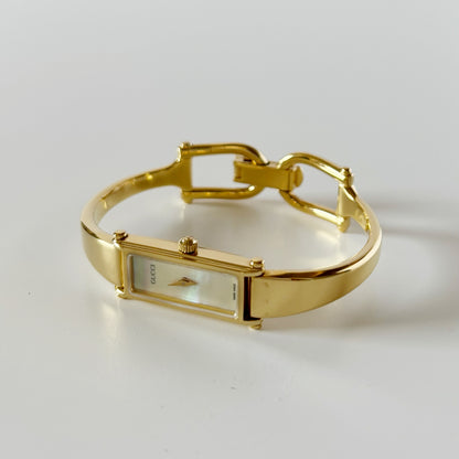 Gucci 1990s Seashell Dial Gold Plated Bangle Watch