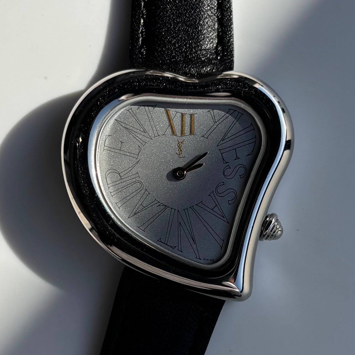 Yves Saint Laurent 1990s Heart Shaped Dial Silver Watch