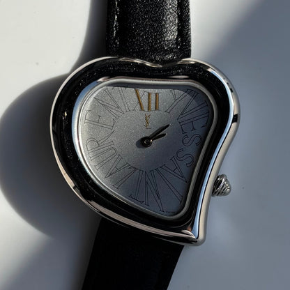 Yves Saint Laurent 1990s Heart Shaped Dial Silver Watch