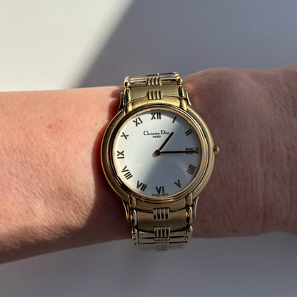 Dior 1990s Date Round Dial Gold Plated Watch (Large)