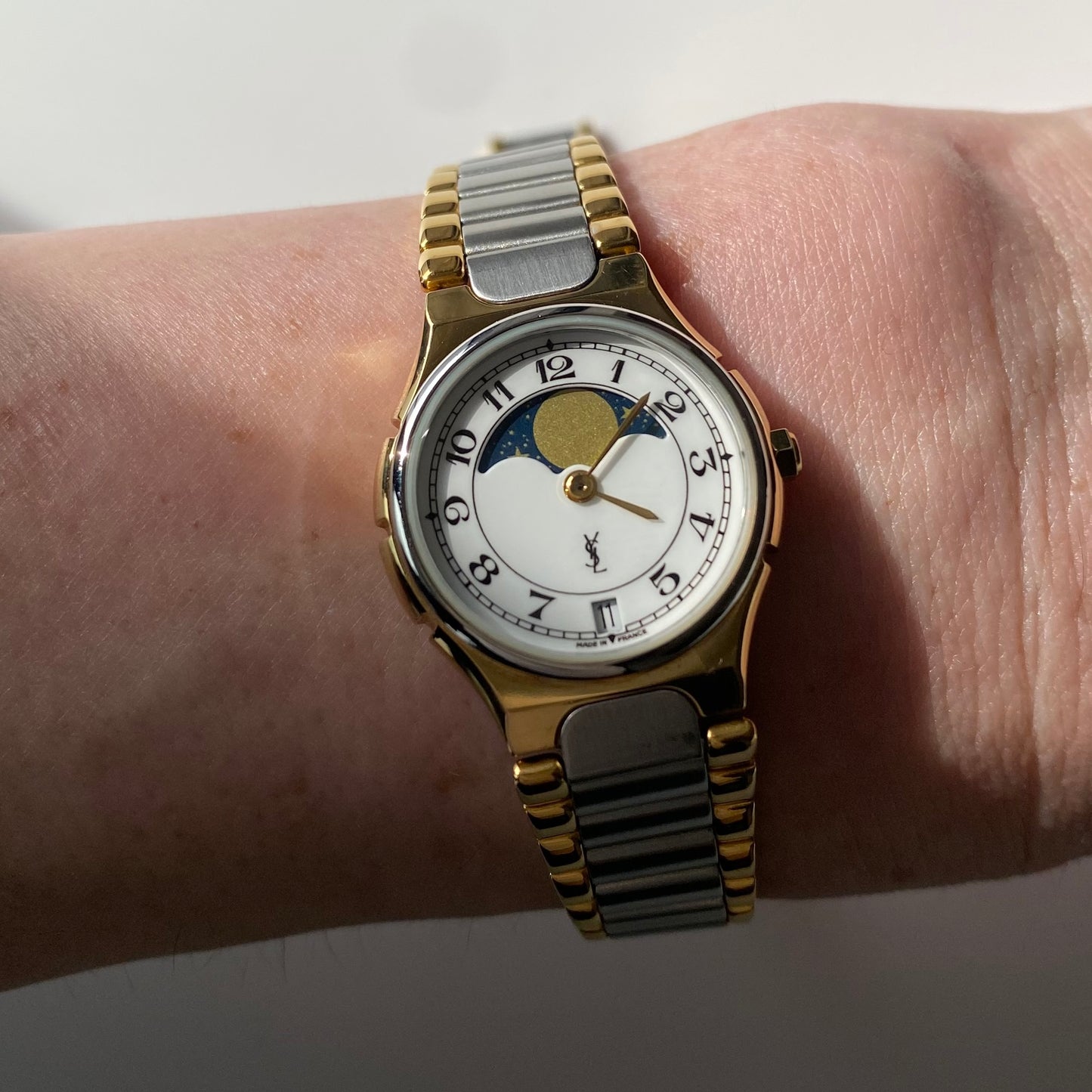 Yves Saint Laurent 1990s Moon Phase Two Tone Watch