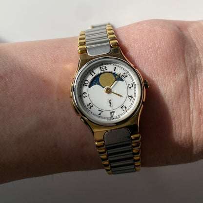 Yves Saint Laurent 1990s Moon Phase Two Tone Watch