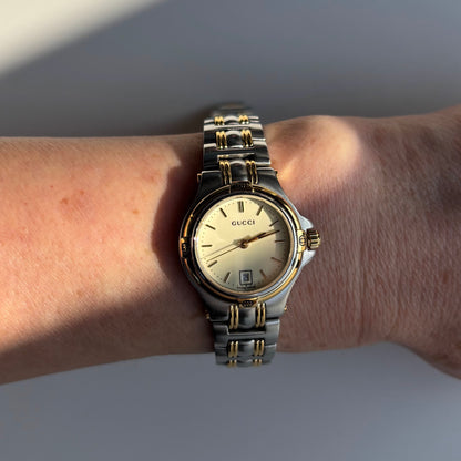 Gucci 1990s Date Round Dial Two Tone Watch