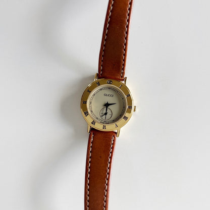 Gucci 1990s Sub Second Round Dial Gold Plated Watch
