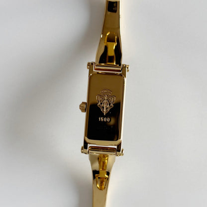 Gucci 1990s Gold Dial Rectangular Gold Plated Bangle Watch