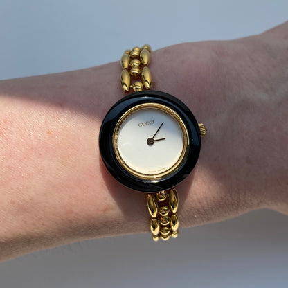 Gucci 1990s Interchangeable Bezel Gold Plated Watch with 6 bezels, case (163mm)