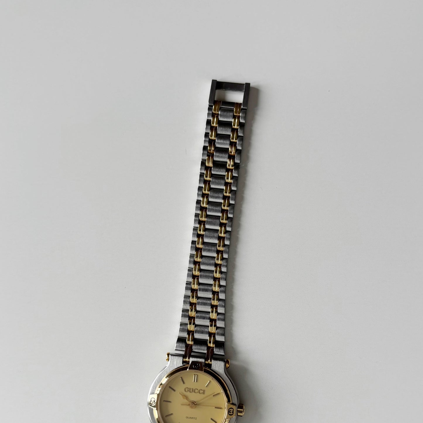 Gucci 1990s Date Round Dial Gold Plated Two Tone Watch