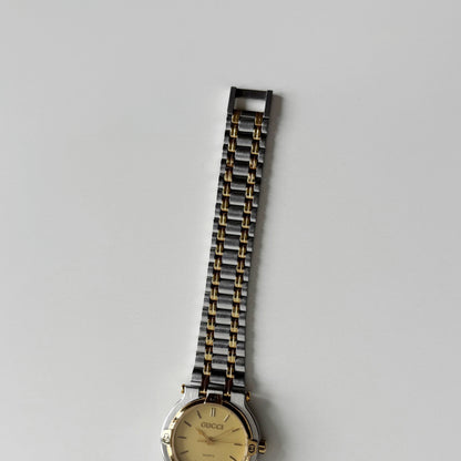 Gucci 1990s Date Round Dial Gold Plated Two Tone Watch