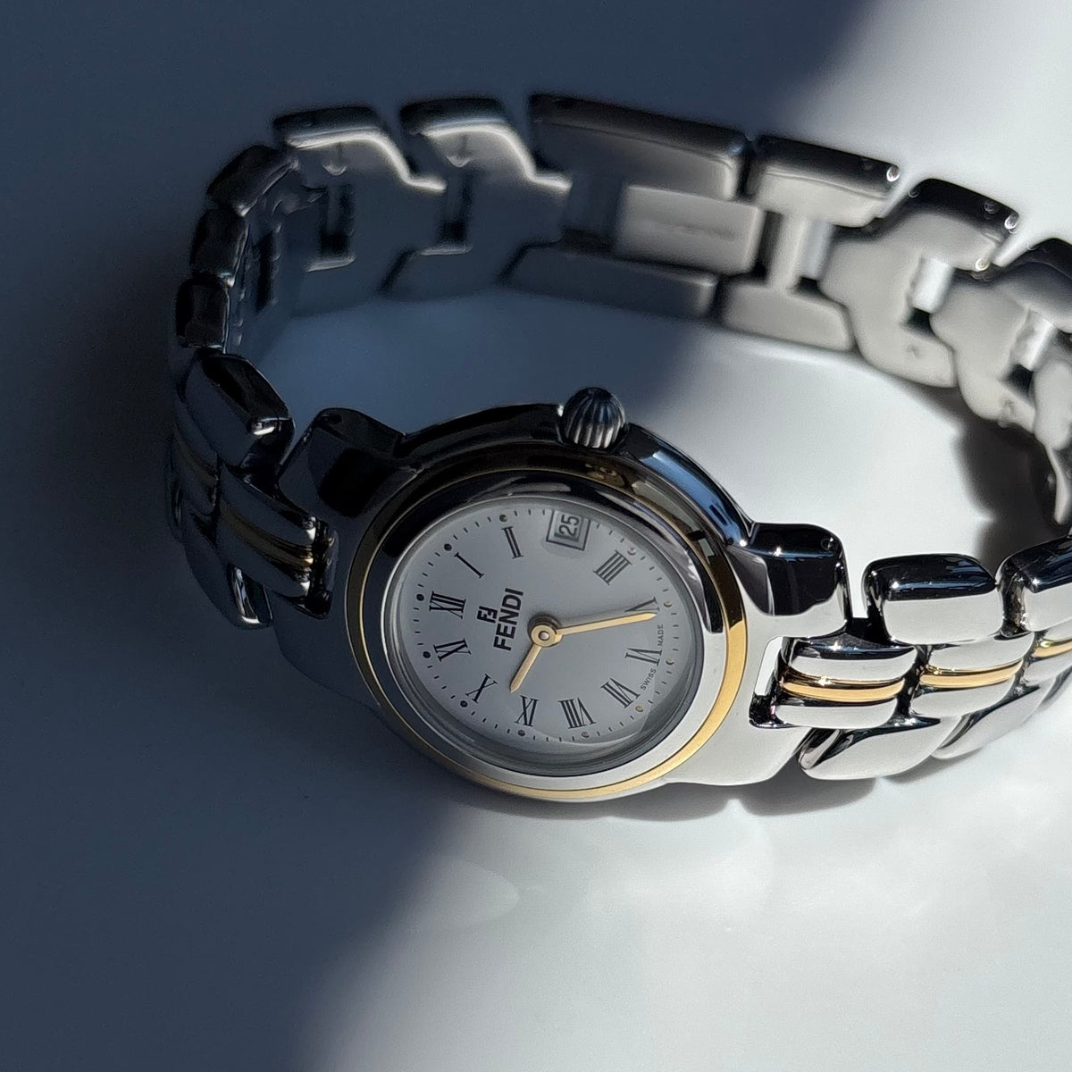 Fendi 1990s Date Round Dial Two Tone Watch