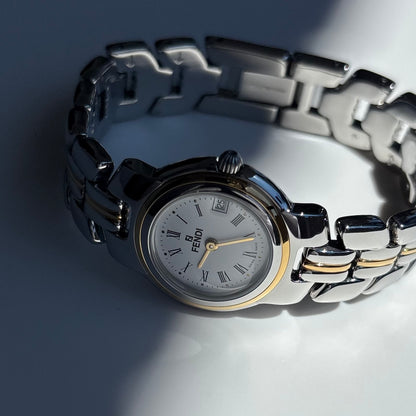 Fendi 1990s Date Round Dial Two Tone Watch