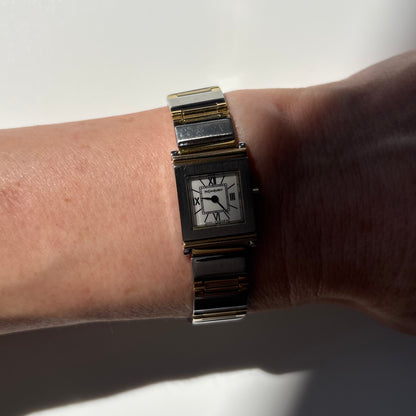 Yves Saint Laurent 1990s Square Dial Two-Tone Gold-Plated Watch