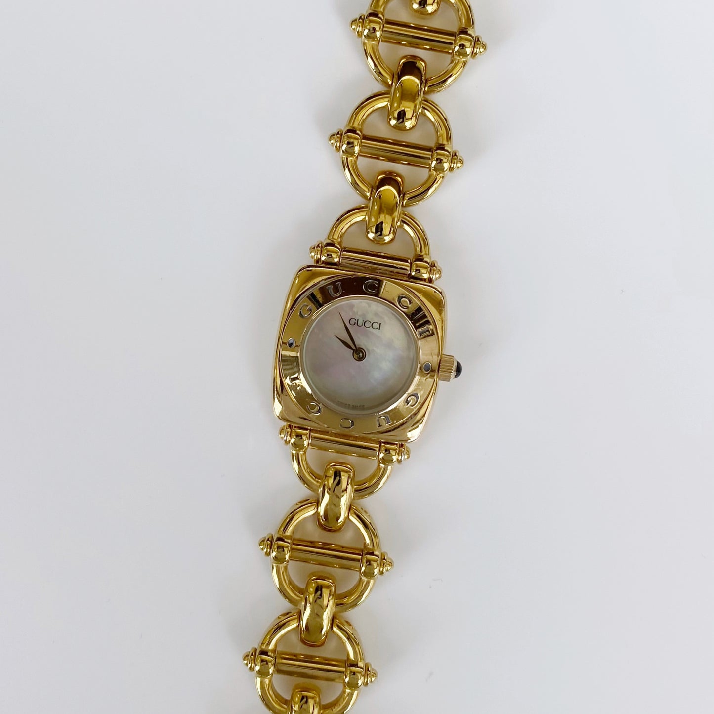 Gucci 1990s Seashell Dial Gold Plated Horsebit Watch