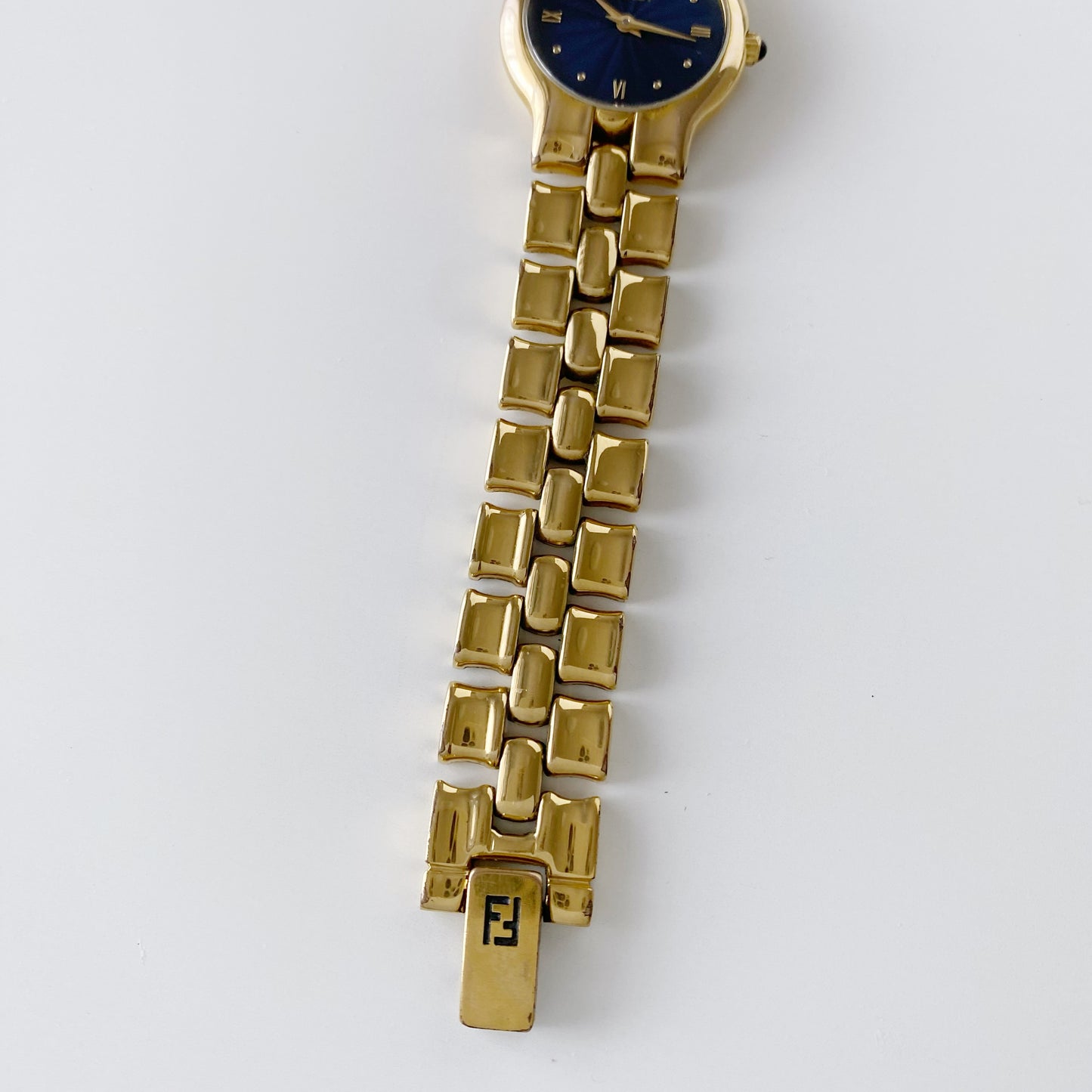 Fendi 1990s Navy Dial Gold Plated Watch