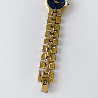 Fendi 1990s Navy Dial Gold Plated Watch