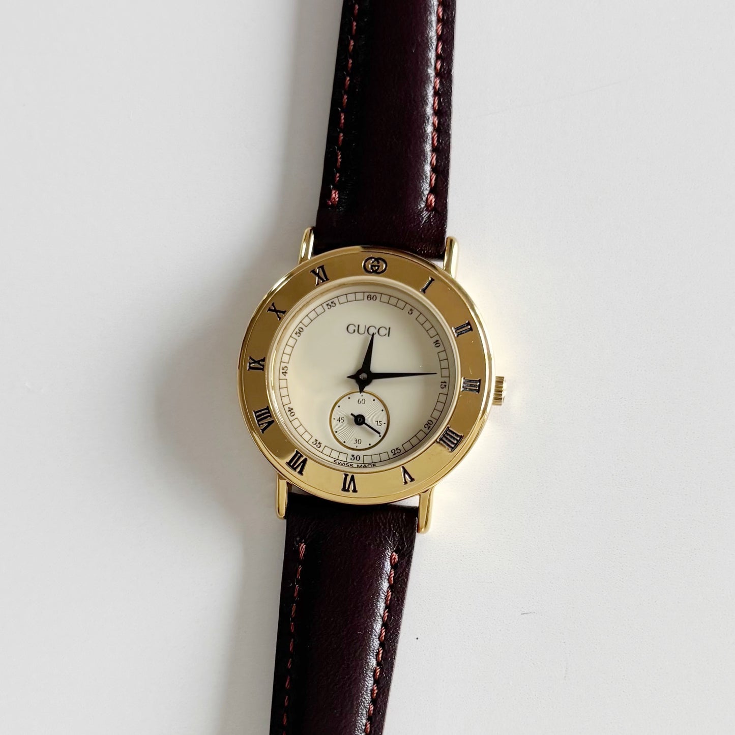 Gucci 1990s Sub Second Round Dial Gold Plated Watch