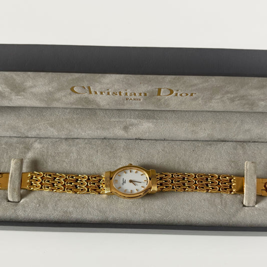 Dior 1990s Oval White Dial Gold-Plated Watch