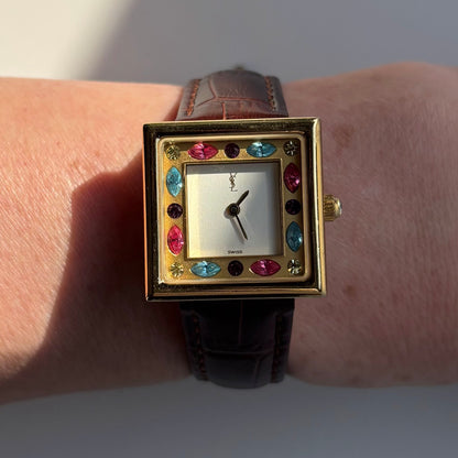 Yves Saint Laurent 1990s Square Dial Gold Plated Watch