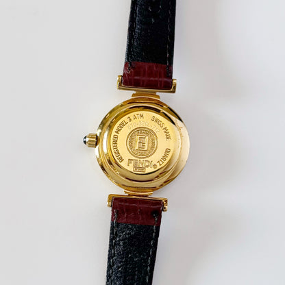 Fendi 1990s Seashell Dial Round Gold Plated Watch
