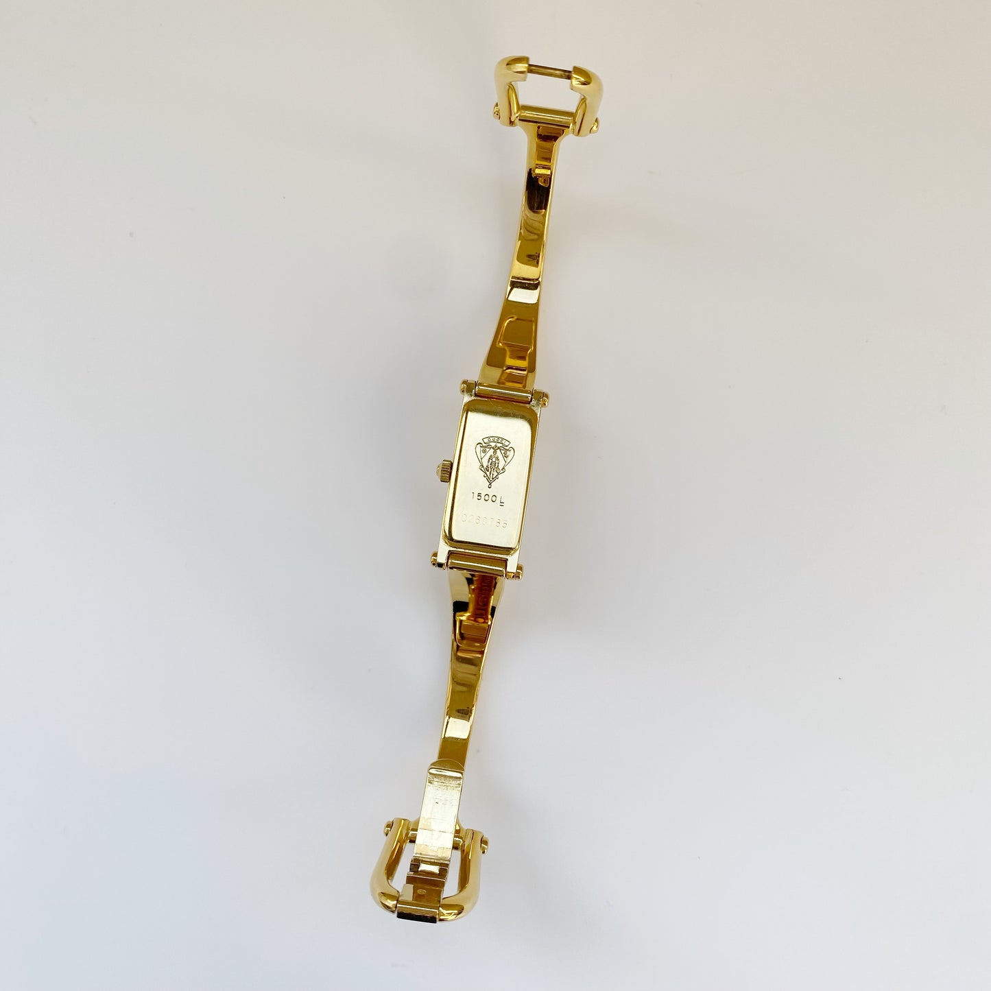 Gucci 1990s Rectangular Seashell Dial Gold Plated Bangle Watch