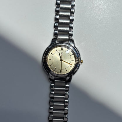Yves Saint Laurent 1990s Round Dial Two-Tone Gold-Plated Watch (Large)