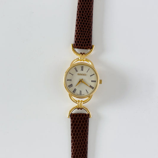 Gucci 1990s Round Dial Gold Plated Watch