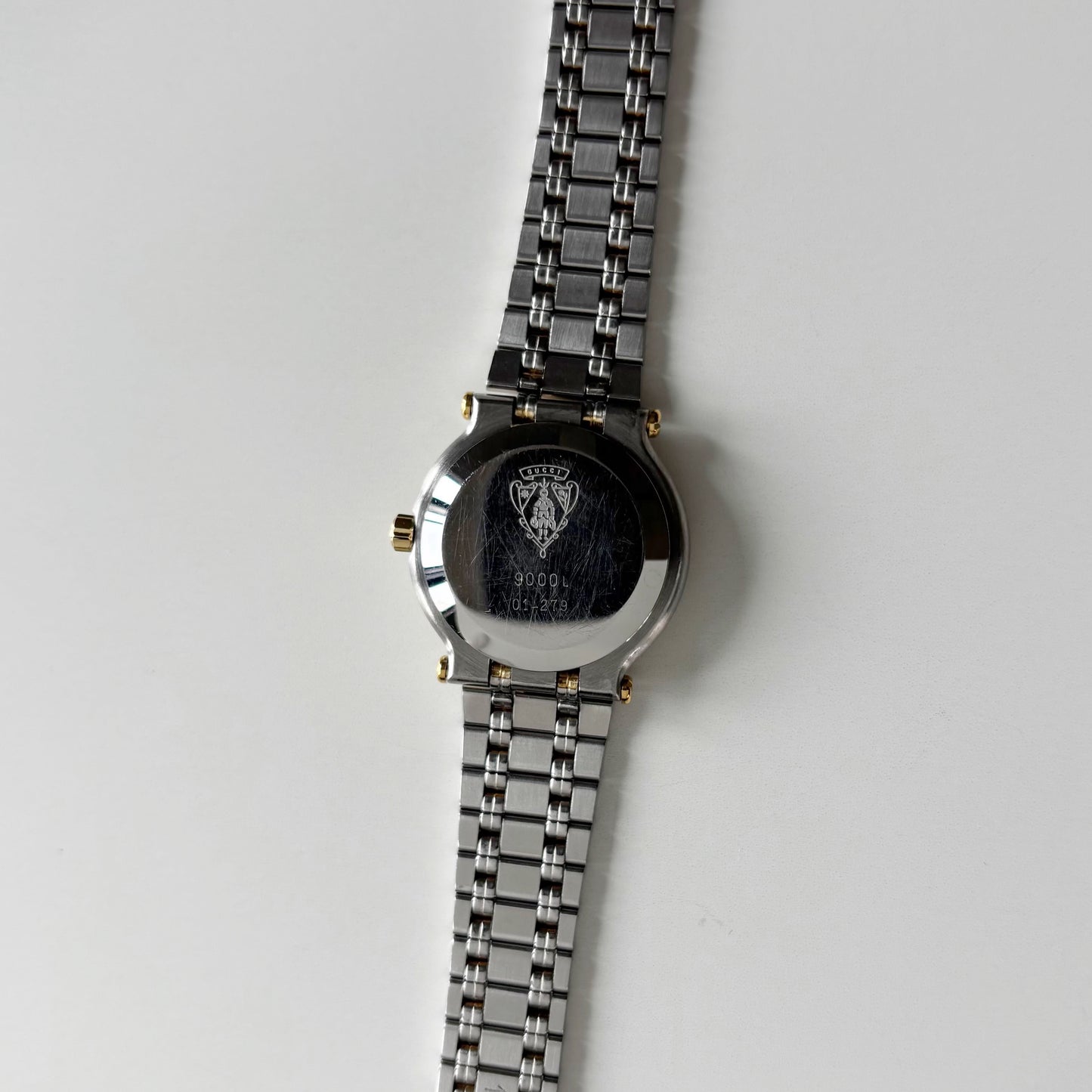 Gucci 1990s Date Round Dial Gold Plated Two Tone Watch
