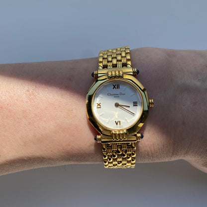 Dior 1990s Octagon Gold Plated Watch