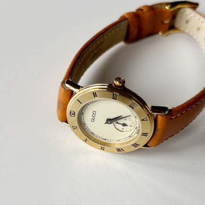 Gucci 1990s Sub Second Round Dial Gold Plated Watch