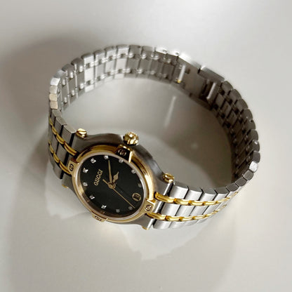 Gucci 1990s Black Dial Gold Plated Two Tone Watch