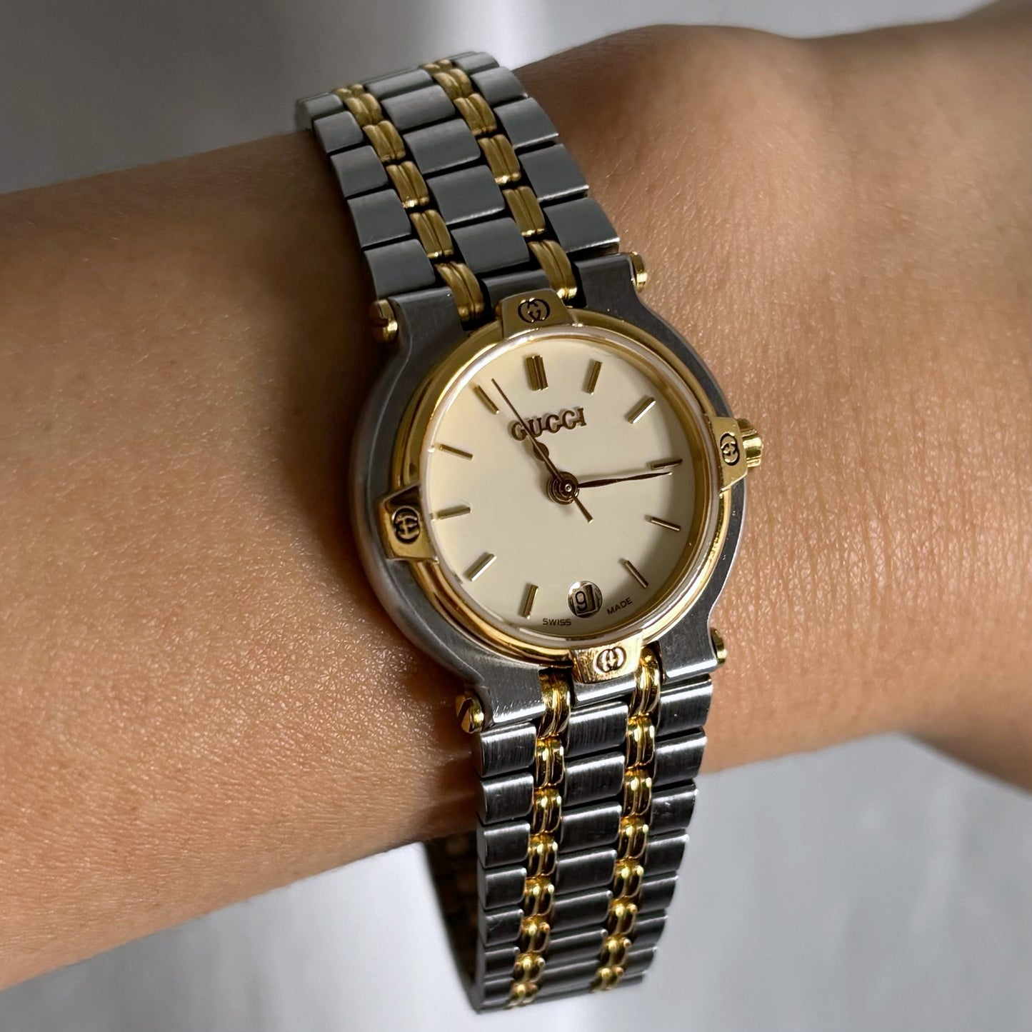 Gucci 1990s Date Gold Plated Two Tone Watch