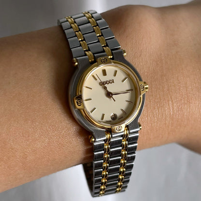 Gucci 1990s Date Gold Plated Two Tone Watch