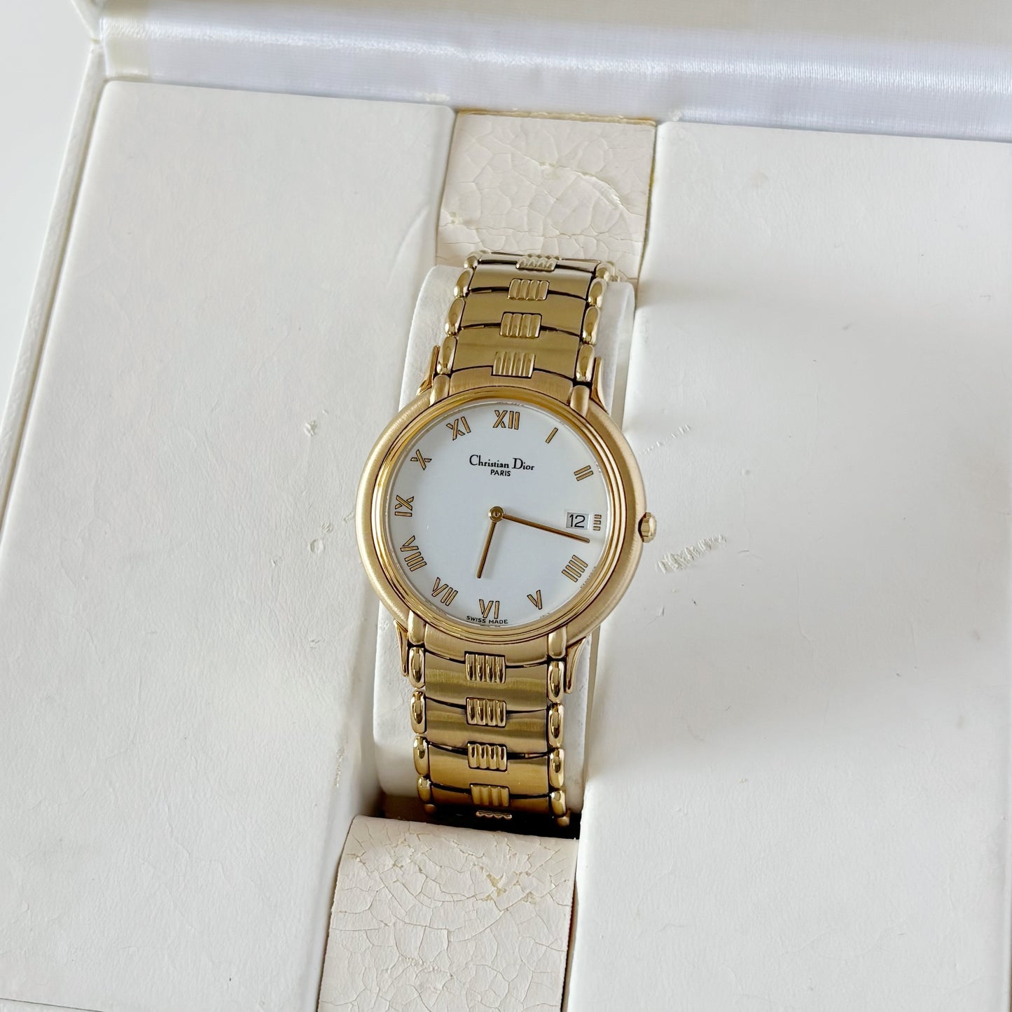 Dior 1990s Date Round Dial Gold Plated Watch (Large)