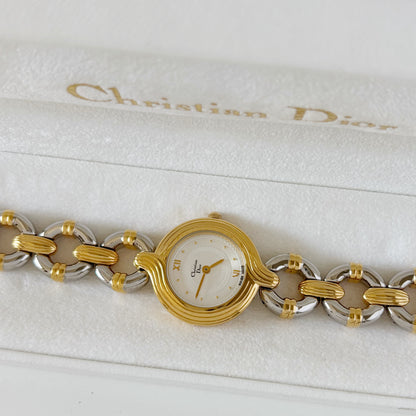 Dior 1990s Round Dial Two Tone Watch