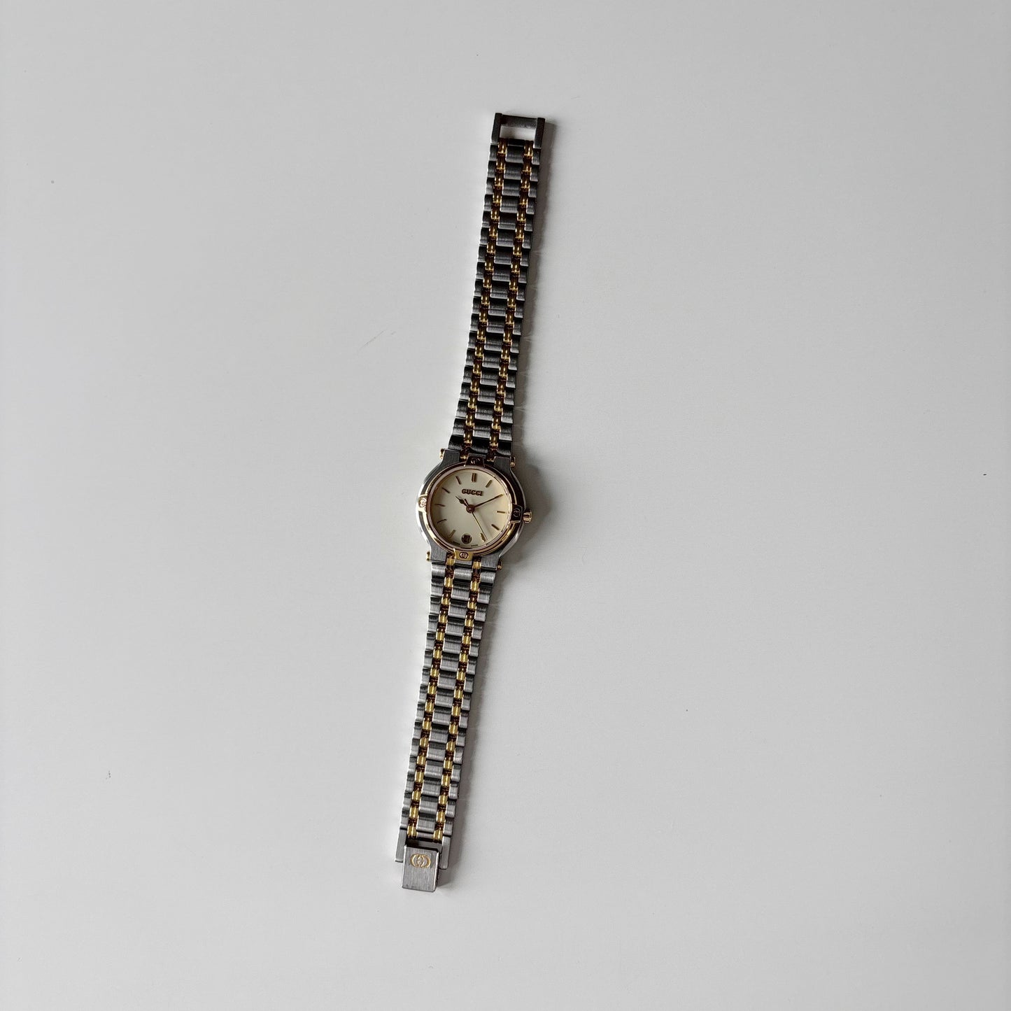 Gucci 1990s Date Round Dial Two Tone Gold Plated Watch