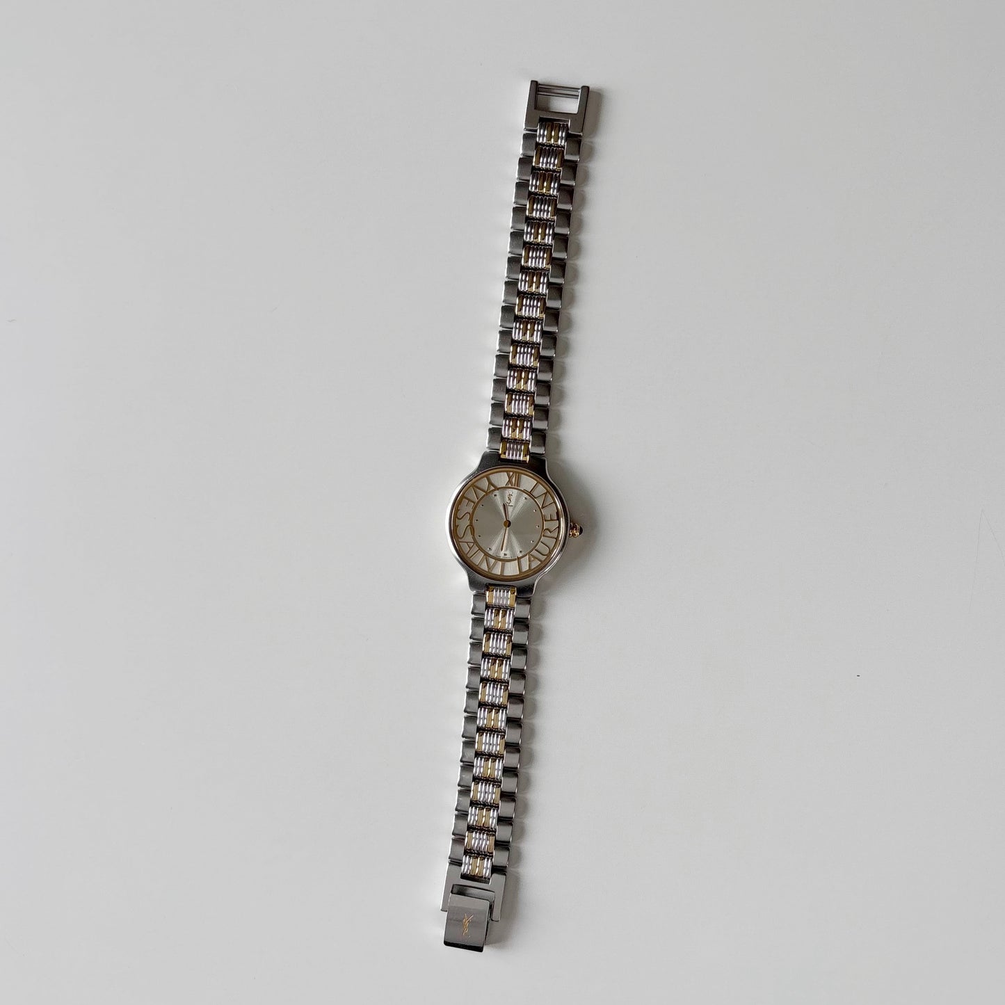 Yves Saint Laurent 1990s Round Dial Two Tone Gold Plated Watch