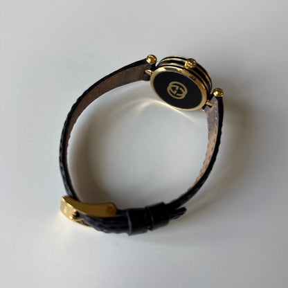 Gucci 1980s Black Dial Round Gold-Plated Watch