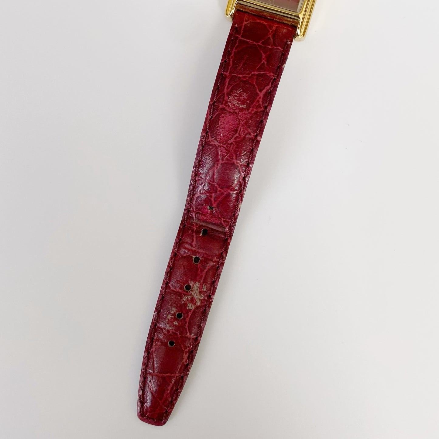 Gucci 1990s Gold Plated Rectangular Red Leather Watch