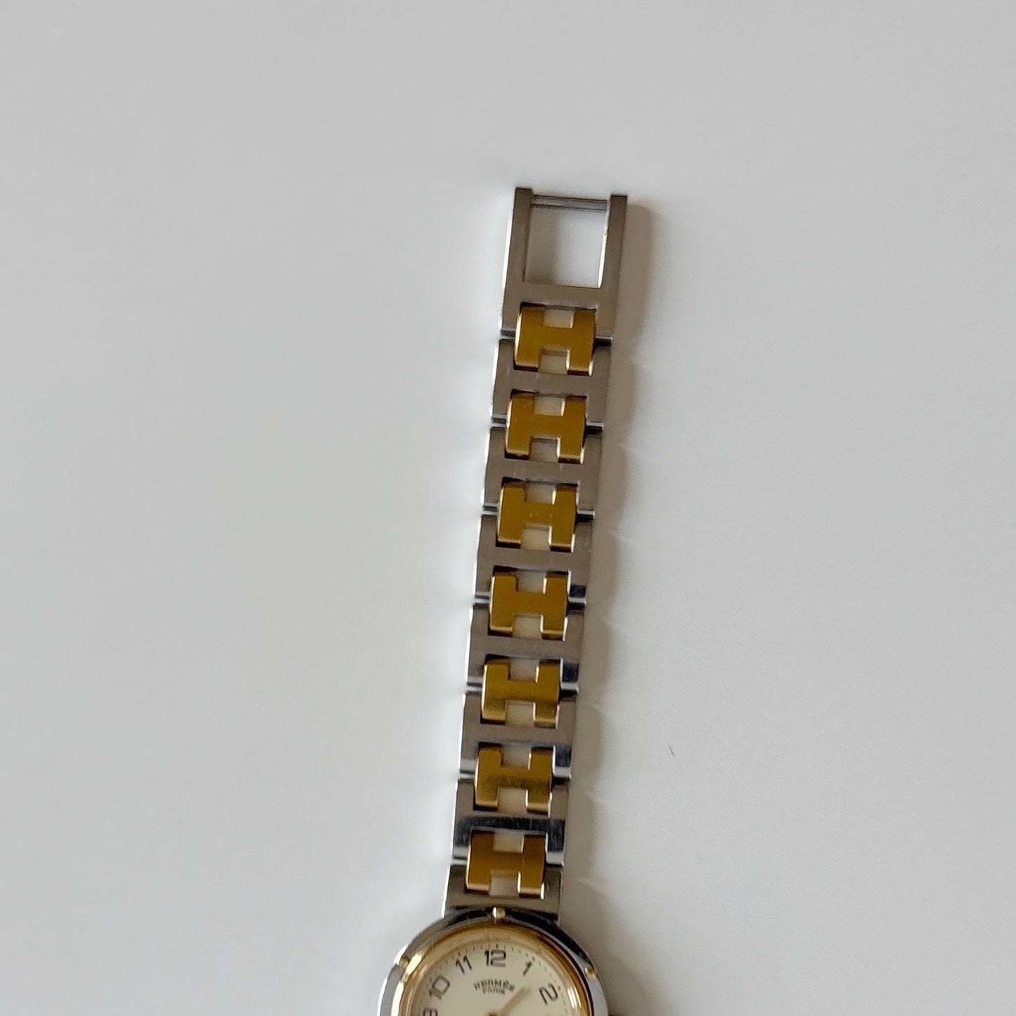 Hermes 1990s Cream Round Dial Gold Plated Two Tone Watch