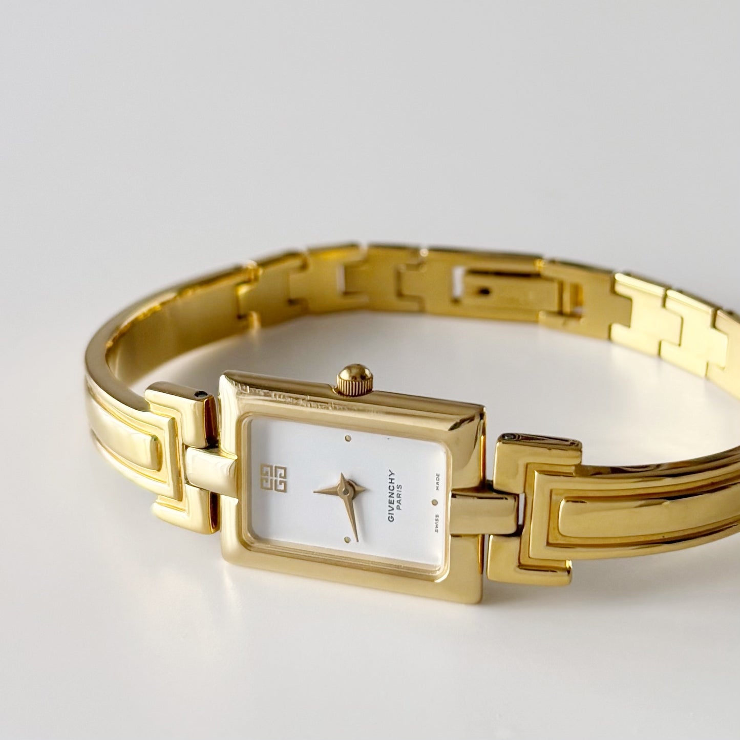 Givenchy 1990s Rectangular Gold Plated Bangle Watch