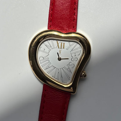 Yves Saint Laurent 1990s Heart Dial Gold Plated Red Watch