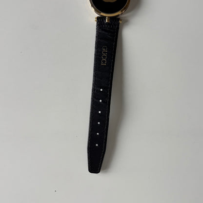 Gucci 1990s Black Round Dial Gold-Plated Sherry Watch (Large)