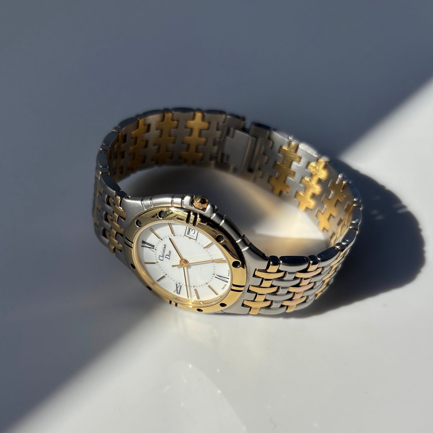 Dior 1990s Date Round Dial Gold Plated Two Tone Watch (Large)