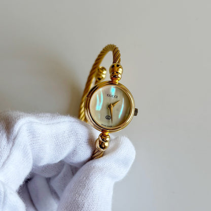 Gucci 1990s Seashell Dial Gold Plated Cable Bangle Watch