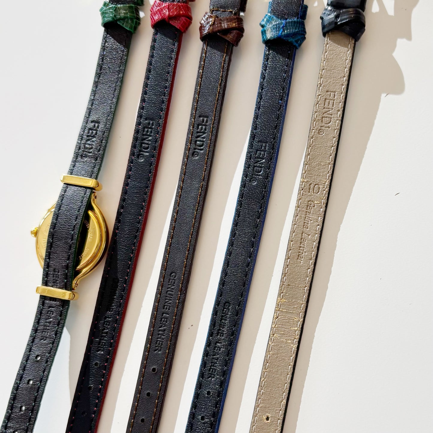 Fendi 1990s Interchangeable Belt Watch with 5 belts, case