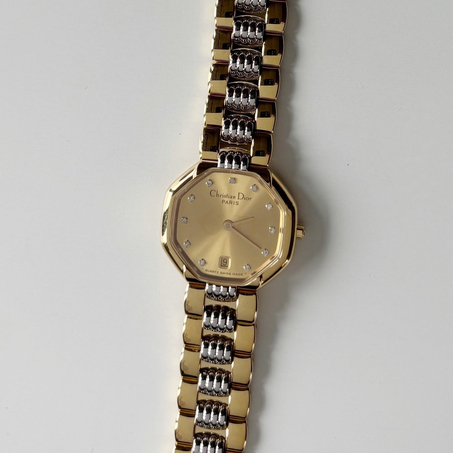 Dior 1990s Octagon Gold Plated Two Tone Watch