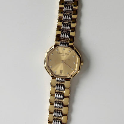 Dior 1990s Octagon Gold Plated Two Tone Watch