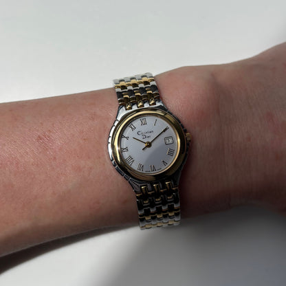 Dior 1990s Date Round Dial Two Tone Gold Plated Watch